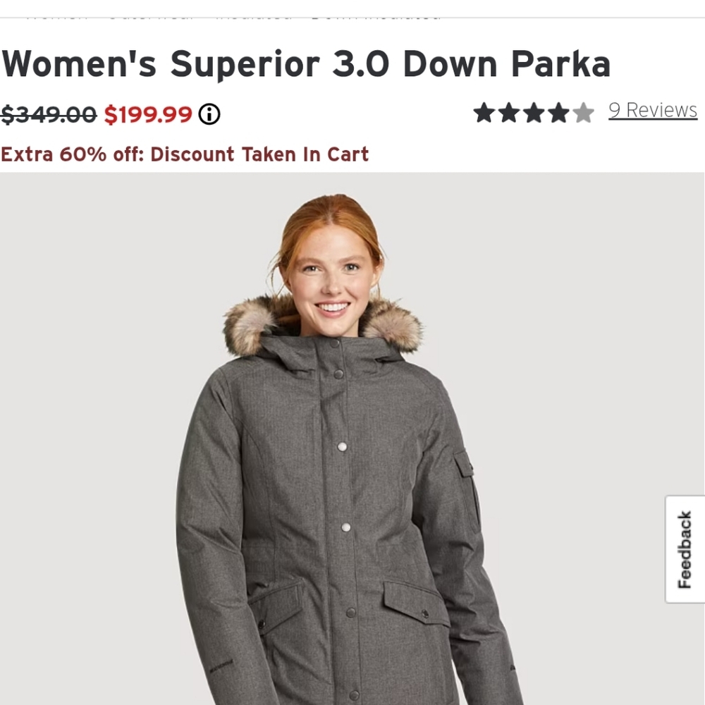 XS Eddie Bauer Women's Gray Hooded Parka- Like New
